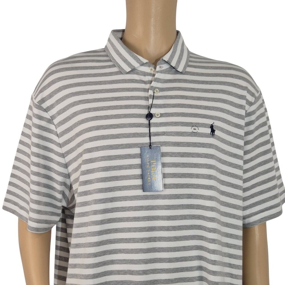 Polo Ralph Lauren Men's Polo Shirt Size XXL Striped Gray White Short Sleeve (60)